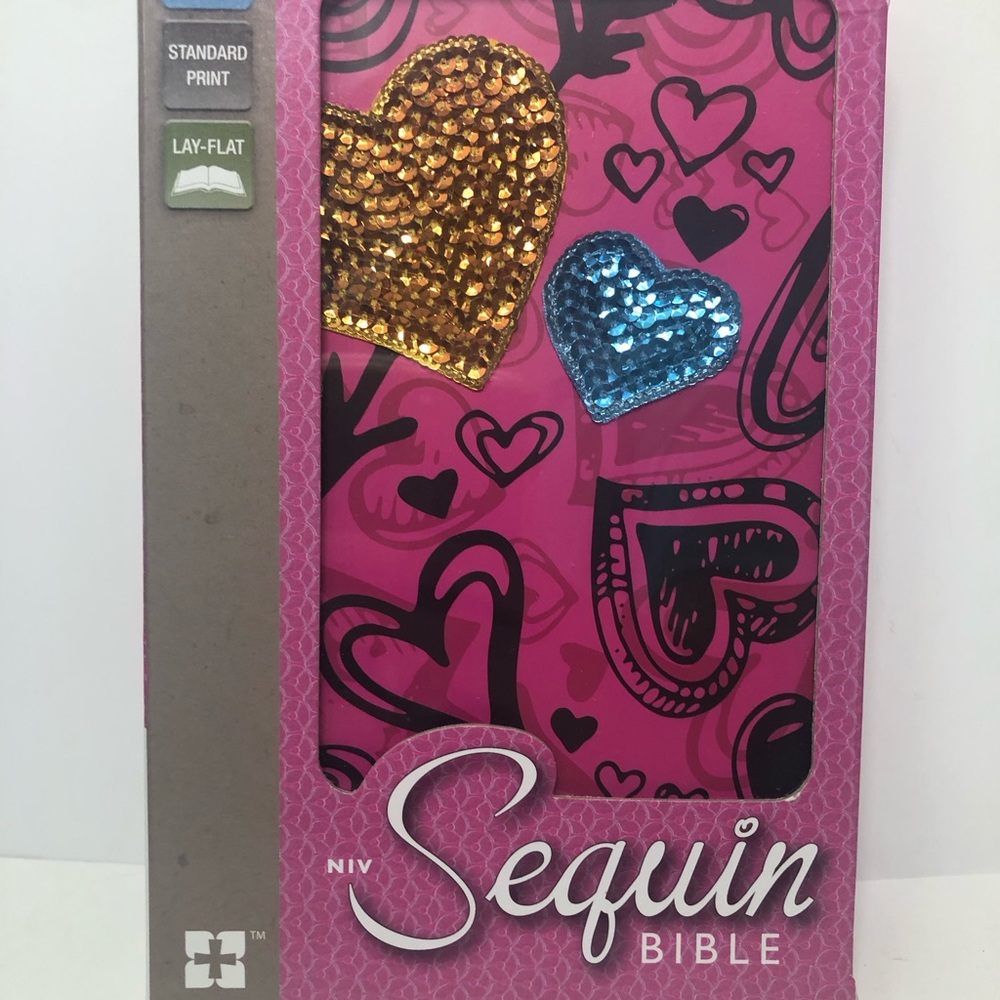 NIV Sequin Bible with Gold and Blue Hearts